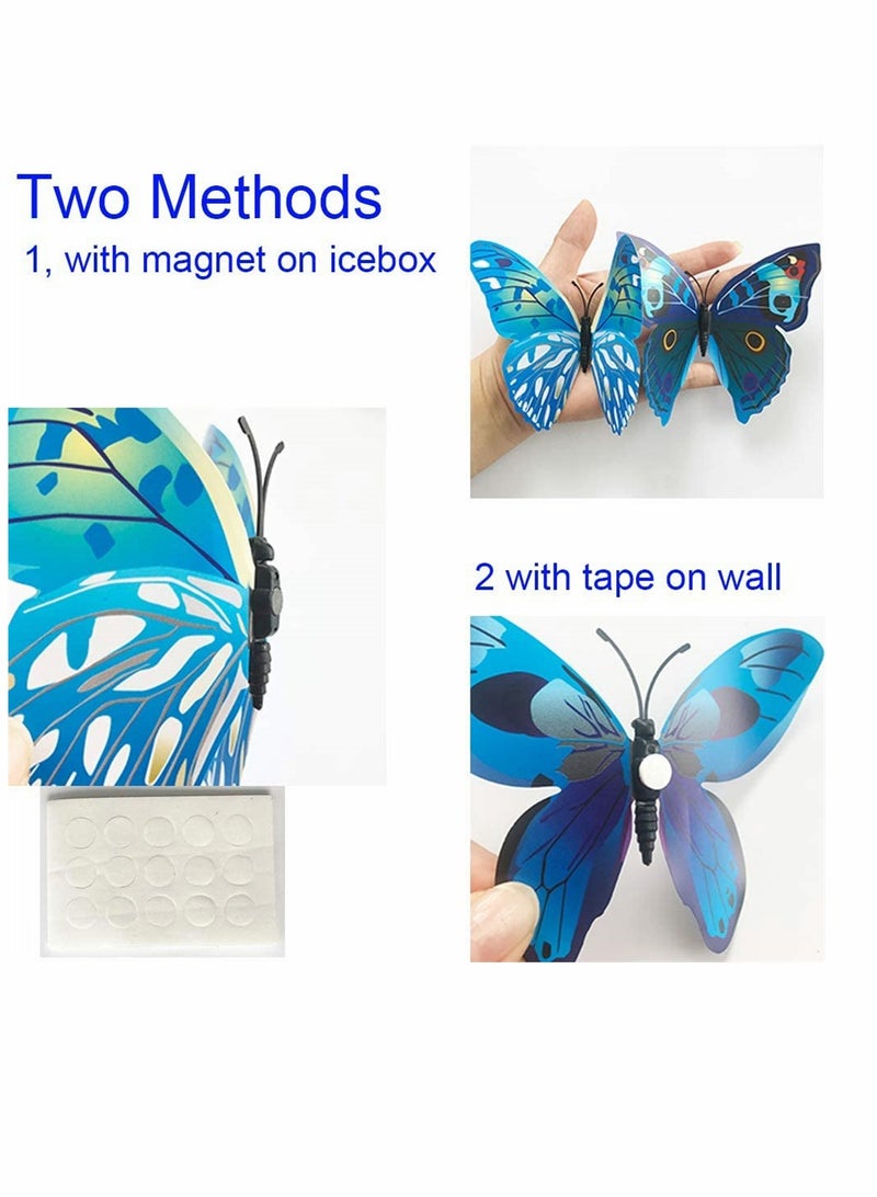 KASTWAVE ملصقات جدارية على شكل فراشات ثلاثية الأبعاد، ديكور فراشات قابلة للإزالة لمحاكاة فراشات للبنات ملصقات لغرفة الأطفال وديكور الجدران والفن الجدارية بأجنحة مزدوجة، 24 قطعة، زرقاء - Image 2