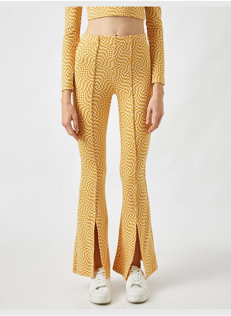 KOTON Patterned Slit Leg Flared Trousers