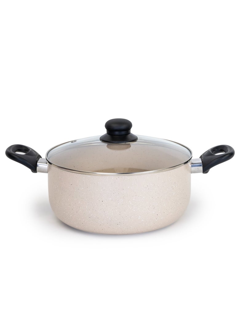 ويلسون طقم أواني طهي ويلسون 7 قطع من الألمنيوم بطلاء رخامي غير لاصق – هيكل متين، مقابض مقاومة للحرارة، أغطية زجاجية مقسّاة – مثالي للطبخ الصحي – لون كريمي - Image 4