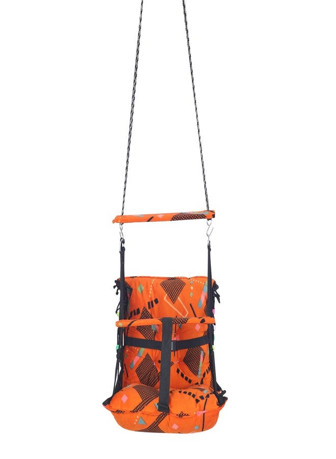 Sprointal® Cotton Baby Swing for Kids Children Folding and Washable 1 to 5 Years New Born Baby Gift Soft Jhula with Safety Belt Easy to Carry Safety Lock Cradle Chair | Home Garden (Orange Triangle) - Image 3