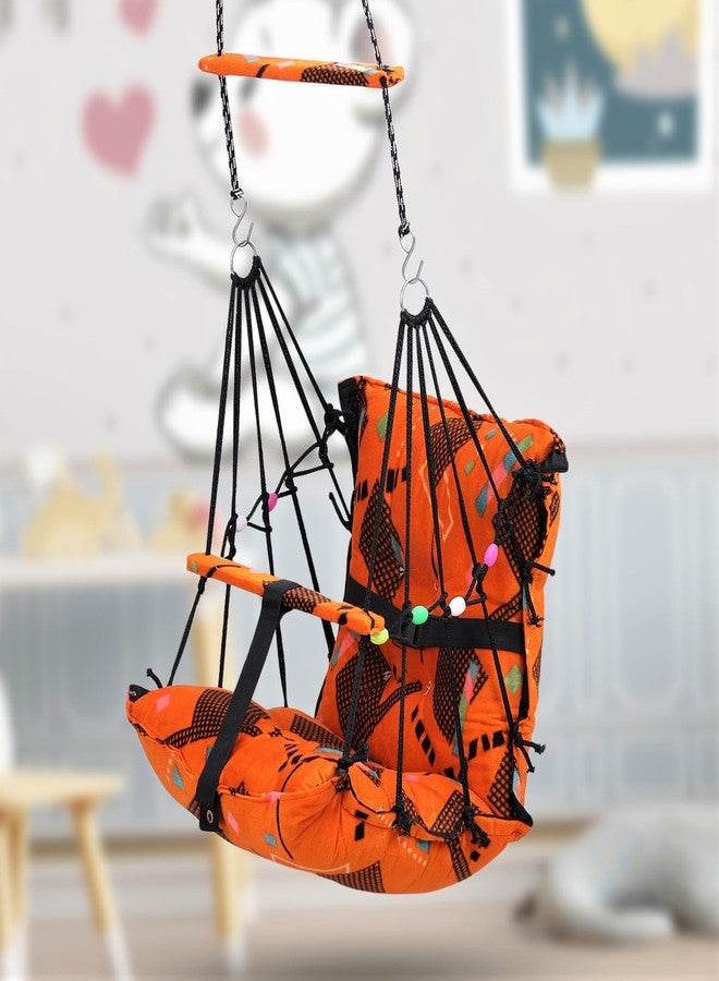Sprointal® Cotton Baby Swing for Kids Children Folding and Washable 1 to 5 Years New Born Baby Gift Soft Jhula with Safety Belt Easy to Carry Safety Lock Cradle Chair | Home Garden (Orange Triangle) - Image 1
