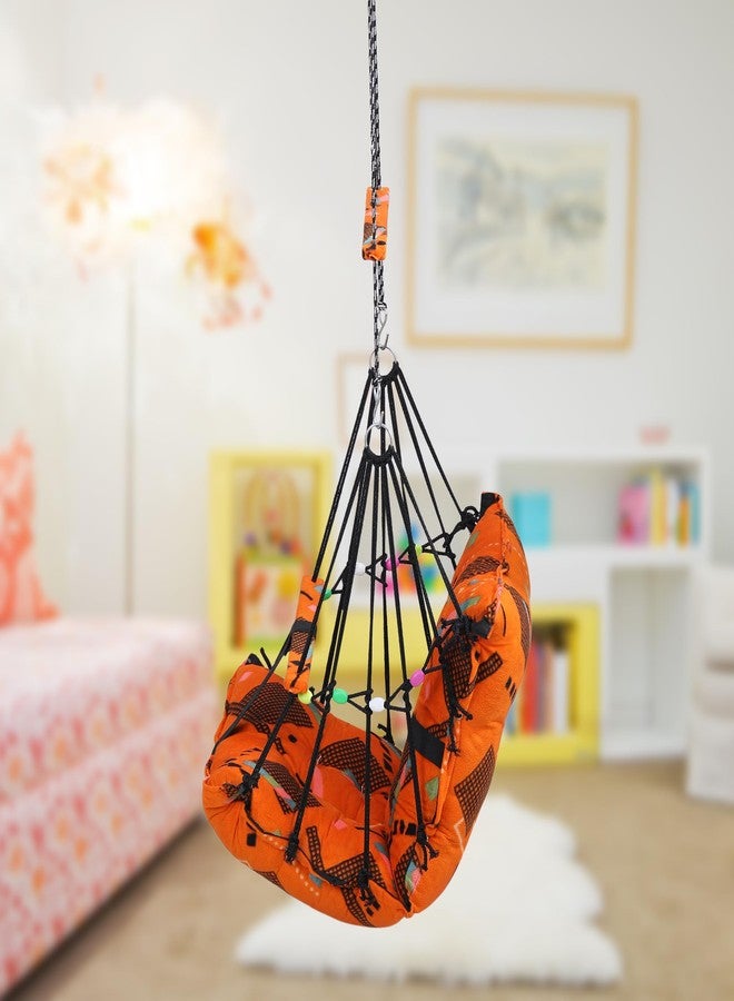 Sprointal® Cotton Baby Swing for Kids Children Folding and Washable 1 to 5 Years New Born Baby Gift Soft Jhula with Safety Belt Easy to Carry Safety Lock Cradle Chair | Home Garden (Orange Triangle) - Image 2