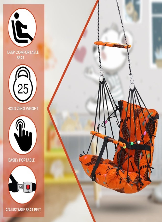 Sprointal® Cotton Baby Swing for Kids Children Folding and Washable 1 to 5 Years New Born Baby Gift Soft Jhula with Safety Belt Easy to Carry Safety Lock Cradle Chair | Home Garden (Orange Triangle) - Image 4
