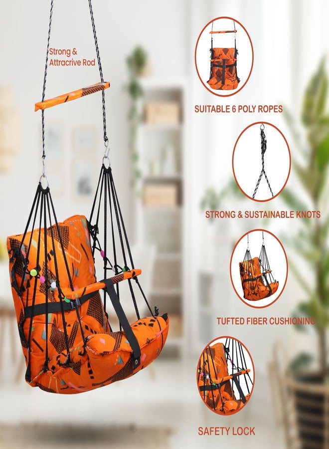 Sprointal® Cotton Baby Swing for Kids Children Folding and Washable 1 to 5 Years New Born Baby Gift Soft Jhula with Safety Belt Easy to Carry Safety Lock Cradle Chair | Home Garden (Orange Triangle) - Image 5
