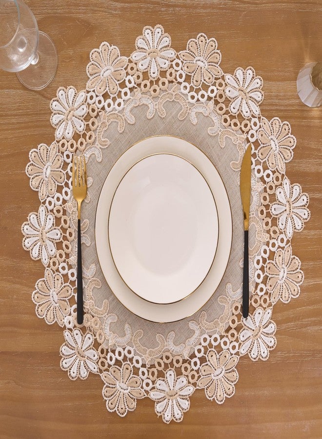 VIRFONOR European Antique Jacquard Lace Table Doilies,Small Farmhouse Linen Embroidered Table Topper Scarf Place Mat RusticTable Cover (Flower Style B, Diameter 15.7Inch) - Image 2