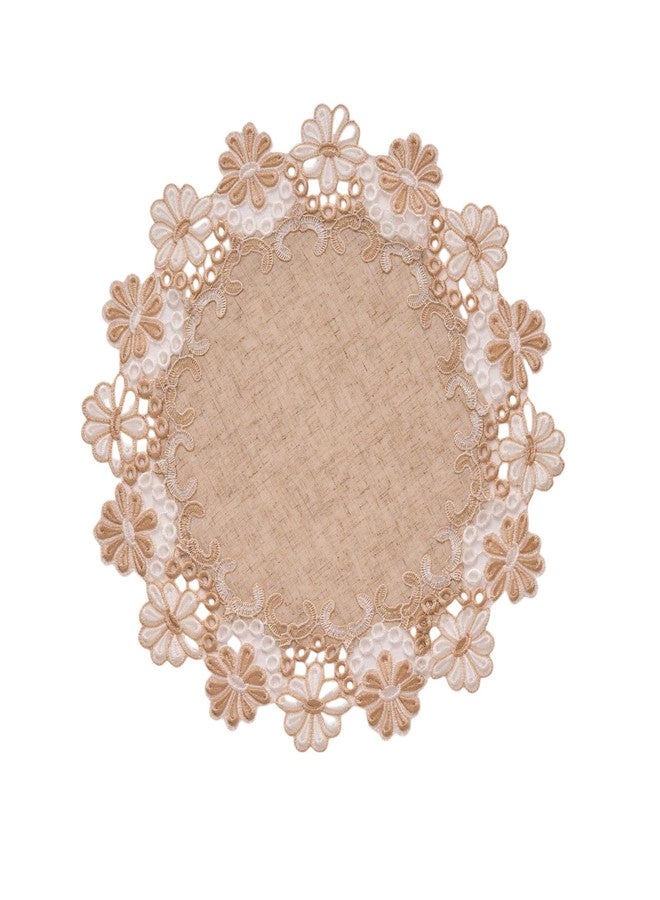 VIRFONOR European Antique Jacquard Lace Table Doilies,Small Farmhouse Linen Embroidered Table Topper Scarf Place Mat RusticTable Cover (Flower Style B, Diameter 15.7Inch) - Image 1