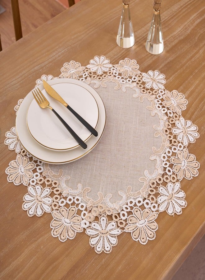 VIRFONOR European Antique Jacquard Lace Table Doilies,Small Farmhouse Linen Embroidered Table Topper Scarf Place Mat RusticTable Cover (Flower Style B, Diameter 15.7Inch) - Image 3
