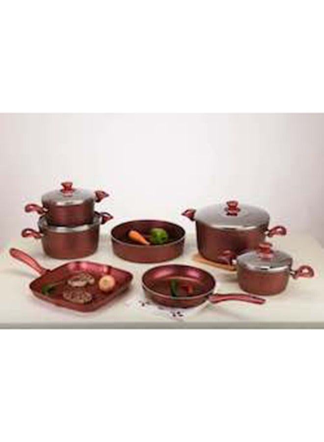 Al-Karnak 10 pieces Al-Karnak Granite Set (Without Grill Pan) + Stainless Steel Lids - 4 Pots (18-20-24-28cm) - 1 Round Roasting Pan (26cm) - 1 Frypan (24cm) 