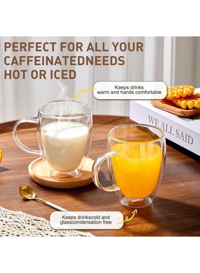 Wells 2-Pack 12 Oz Double Walled Glass Coffee Mugs with Handle,Insulated Layer Coffee Cups,Clear Borosilicate Glass Mugs,Perfect for Cappuccino,Tea,Latte,Espresso,Hot Beverage - Image 4