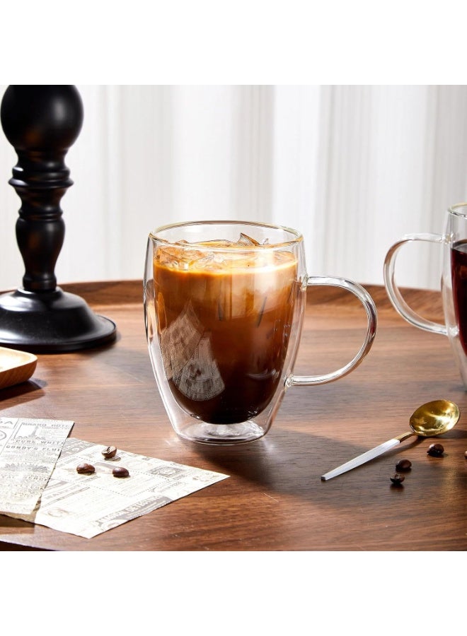 Wells 2-Pack 12 Oz Double Walled Glass Coffee Mugs with Handle,Insulated Layer Coffee Cups,Clear Borosilicate Glass Mugs,Perfect for Cappuccino,Tea,Latte,Espresso,Hot Beverage - Image 3