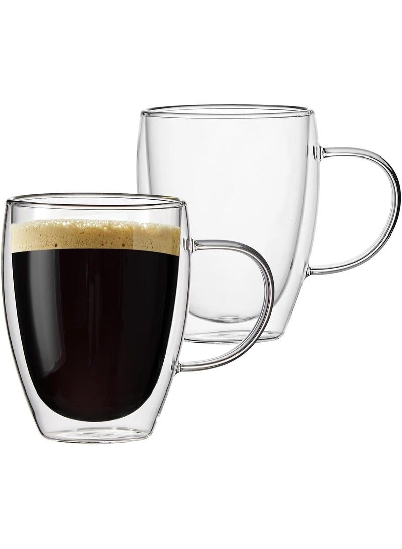 Wells 2-Pack 12 Oz Double Walled Glass Coffee Mugs with Handle,Insulated Layer Coffee Cups,Clear Borosilicate Glass Mugs,Perfect for Cappuccino,Tea,Latte,Espresso,Hot Beverage - Image 1