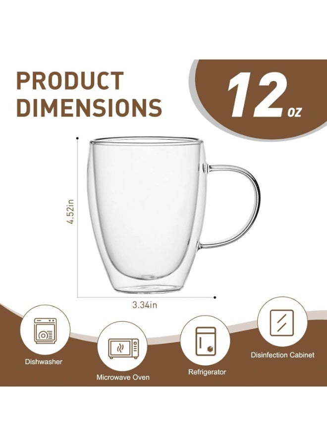 Wells 2-Pack 12 Oz Double Walled Glass Coffee Mugs with Handle,Insulated Layer Coffee Cups,Clear Borosilicate Glass Mugs,Perfect for Cappuccino,Tea,Latte,Espresso,Hot Beverage - Image 2