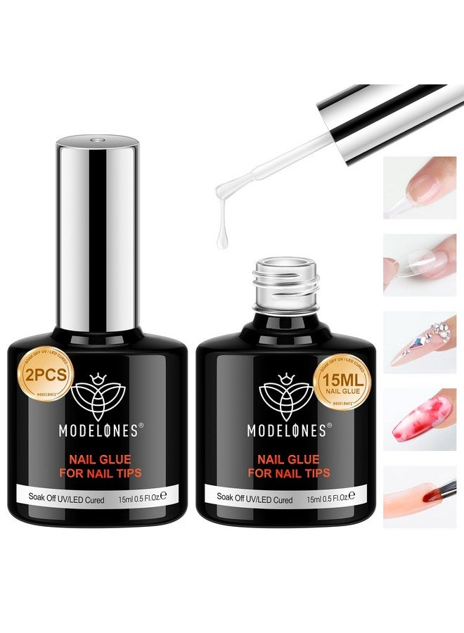 Modelones 9 in One Nail Glue Base Coat Nail Polish Set Brush On Gel Nail Glue 15 ml for Rhinestone, False Nails, Base Gel, Blooming Nail Art Gel Nail Kit for Acrylic Nails U V Lamp Needed - Image 1