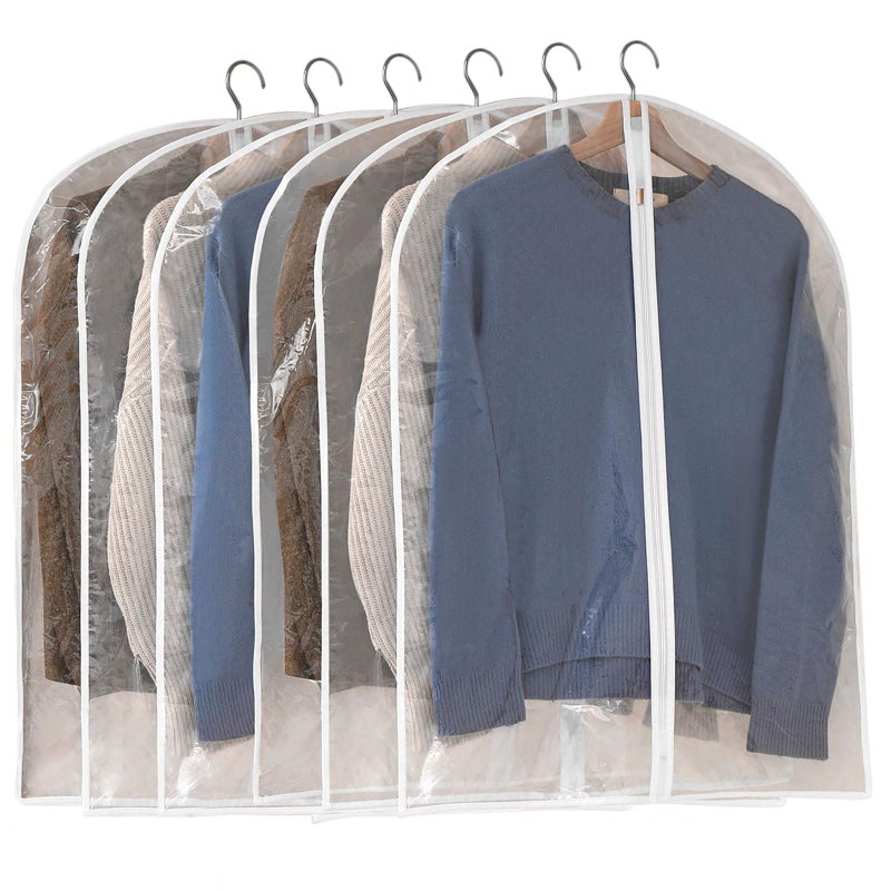 Perber Garment Bags For Hanging Clothes  6 Pcs All Clear Garment Bag  Plastic Dustproof Suit Bag  Coat Protector Zippered Garment Covers For Closet Storage And Travel - 24'' X 40''/6 Pack - Image 1