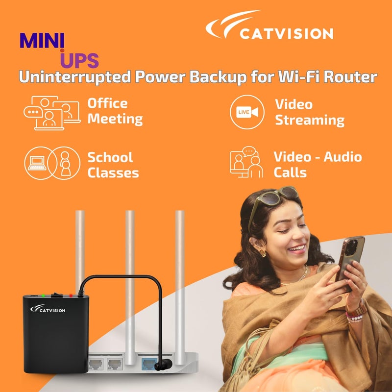 CTVISON UPS صغير لجهاز التوجيه Wi-Fi I 12V-2A I بطارية احتياطية 2x2600 مللي أمبير تصل إلى 4 ساعات | حماية من الزيادة والتفريغ I ضمان 12 شهر | UPS محمول | بطارية قابلة للاستبدال | معتمد من BIS - Image 4