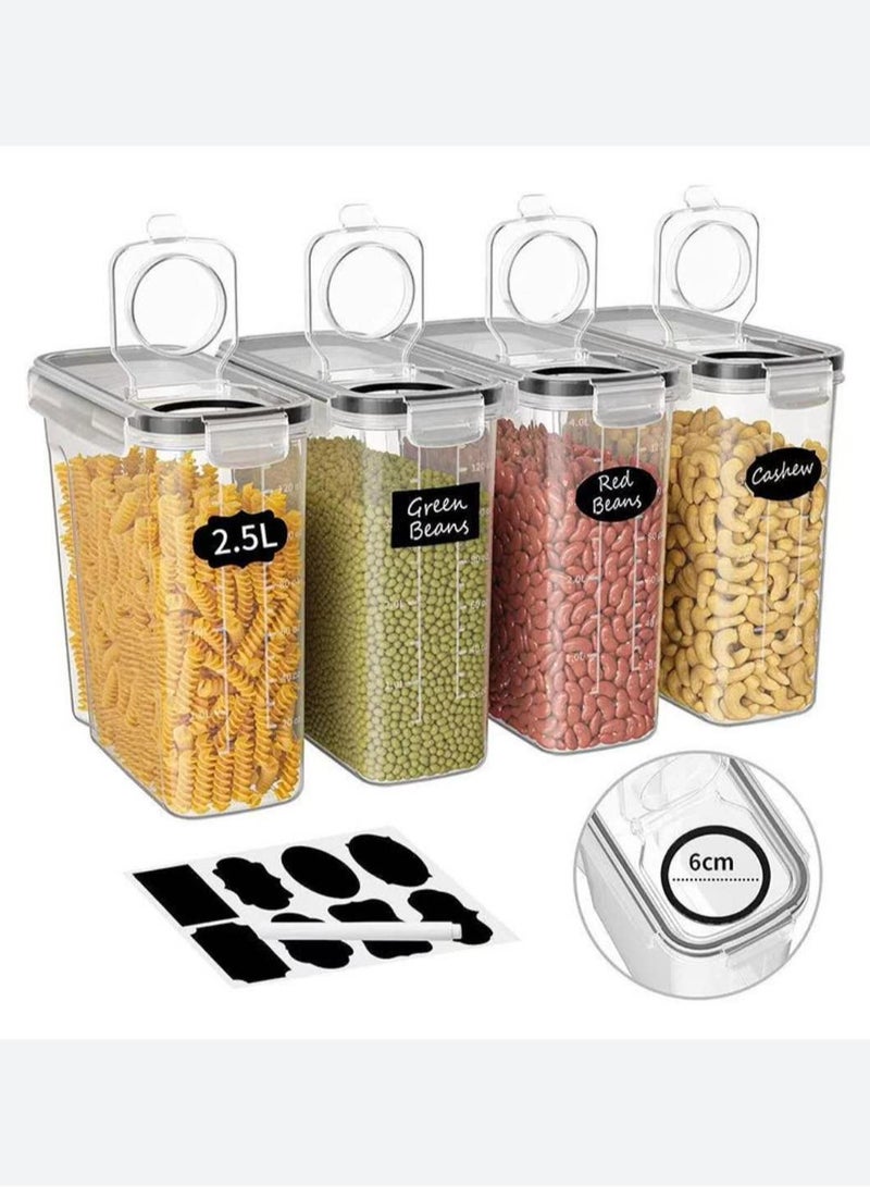 Large Cereal Containers Storage Set for Pantry, 4 Pack 2.5L/84.5 Oz Airtight Food Storage Containers BPA Free Plastic Containers with Lids for Sugar Flour Snack, Labels Included - Image 1