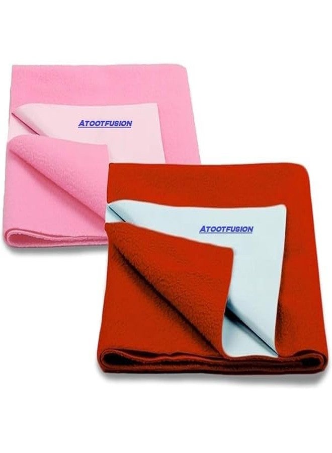 ATOOTFUSION Anti-Pilling Fleece Extra Absorbent Instant Dry Baby Sheet | Waterproof Baby Bed Protector | Soft & Changing Mat (Pink + Red, Extra Large, 200 cm x 140 cm (Pack of 2)) - Image 1