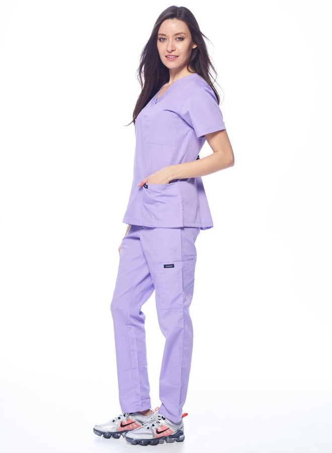 DAGACCI Women's and Men's Medical Scrubs Top and Pants Set, Lavender, XL - Image 3
