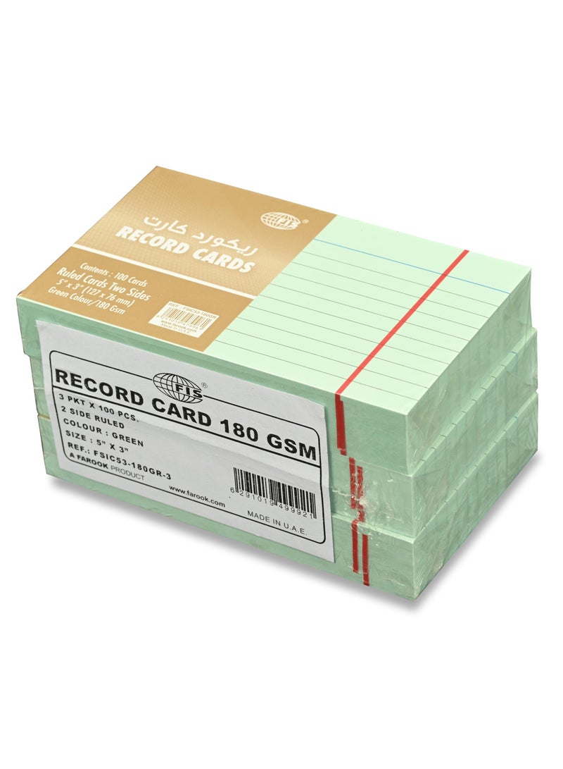 FIS® Ruled Record Cards or Index Cards, Size:5"x3" Inches (127x76mm), Two Sides Single Ruled, 180gsm, 100 Sheets Per Packet, Packet of 3 Pieces, Green Color-FSIC53-180GR-3 - Image 3