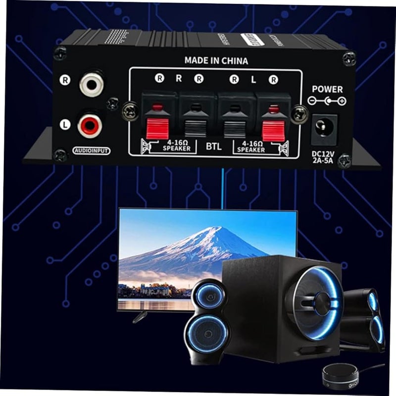 Jojofuny 12V Digital Dual Channel Audio Amplifier Mini Stereo Sound Enhancer Bass Treble Control - Image 3