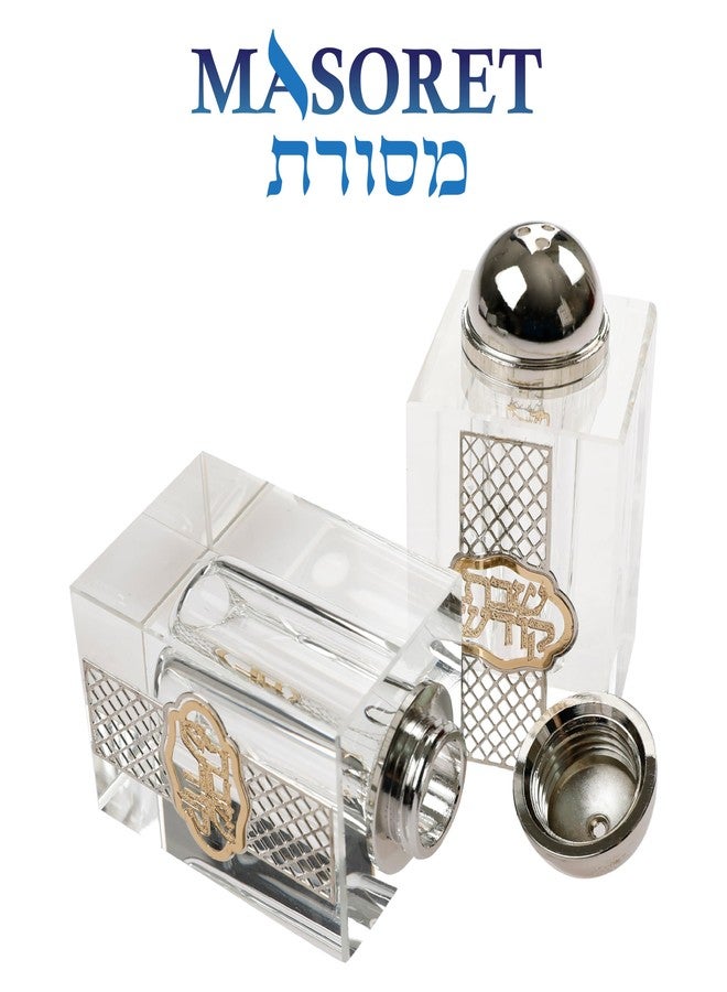 MASORET Crystal Salt Shaker for Shabbat Table 3.2" Tall Fine Laser Cut (Set 1) - Image 5