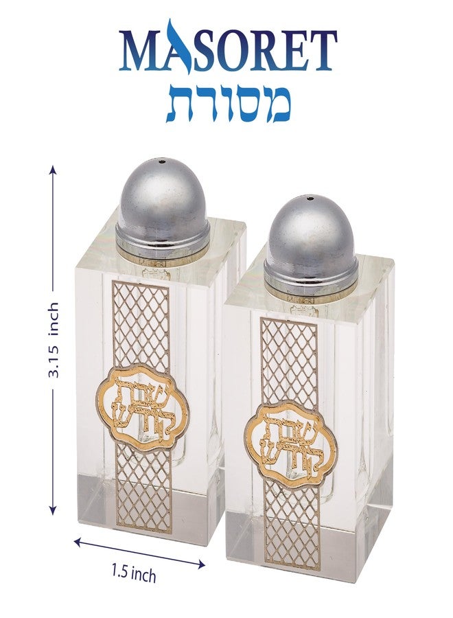 MASORET Crystal Salt Shaker for Shabbat Table 3.2" Tall Fine Laser Cut (Set 1) - Image 3