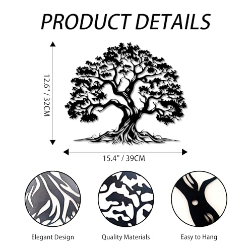 Xedatric Tree of Life Wall ArtMetal Tree Wall Decor in Matte BlackNatureInspired Tree of Life Wall Decor for Living RoomBedroom Spiritual Spaces 153x126 - Image 3