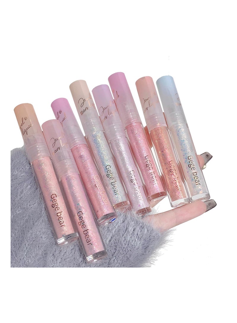 Excefore 8 PCS Glitter Liquid Eyeshadows, Fine Shimmer Popping Shimmer Bling Under Eye Shadow, Loose Glitter Glue for Crystals Eye Makeup, Matte Glitter Highly Pigmented Blending, Perfect For Woman, Girl - Image 1