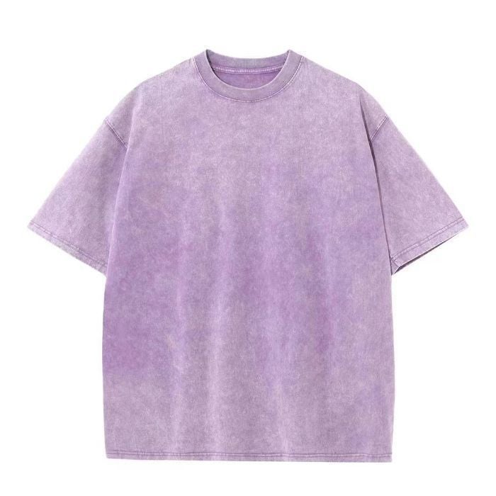 Cross-border foreign trade for a generation of hair after bag collar shoulder cotton wash water do old short sleeve T-shirt factory outlet Purple