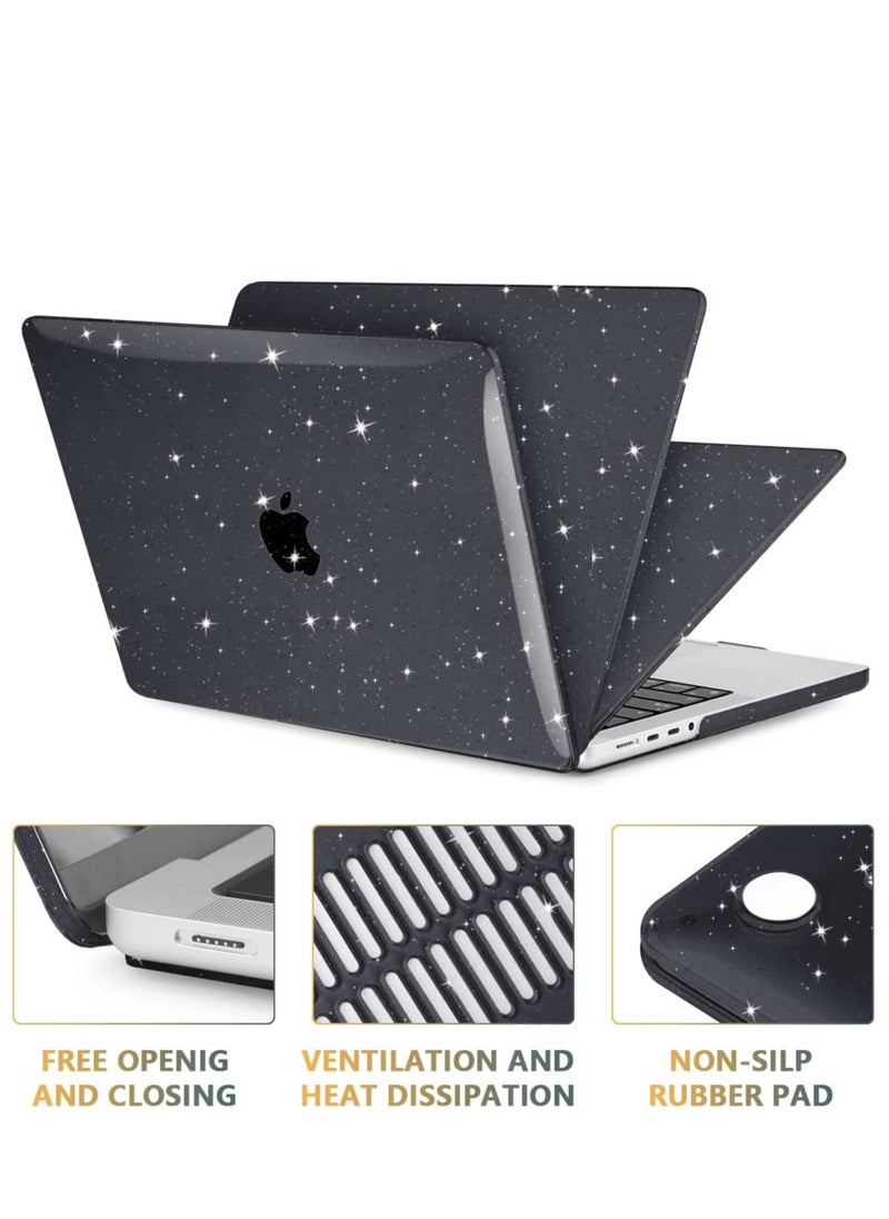 Generic Sparkly Case compatible for NEW Macbook Pro 14 inch M3 A2918 A2992 M2 A2779 M1 A2442 Pro/Max Chip with Touch ID, 2023-2021 Release, Plastic Hard Shell, Smooth Shiny Surface, Glitter Black  - Image 3