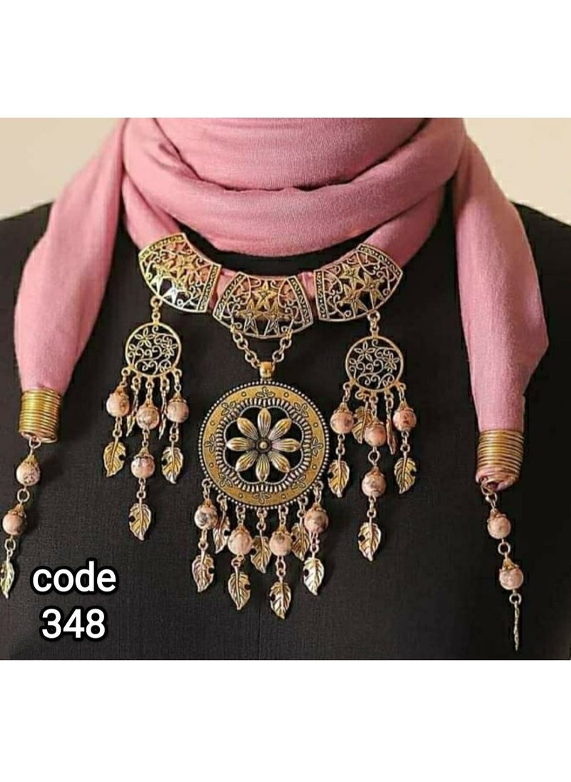 R&R - Lycra cotton scarf necklace with multiple pendants and copper wire - Image 1