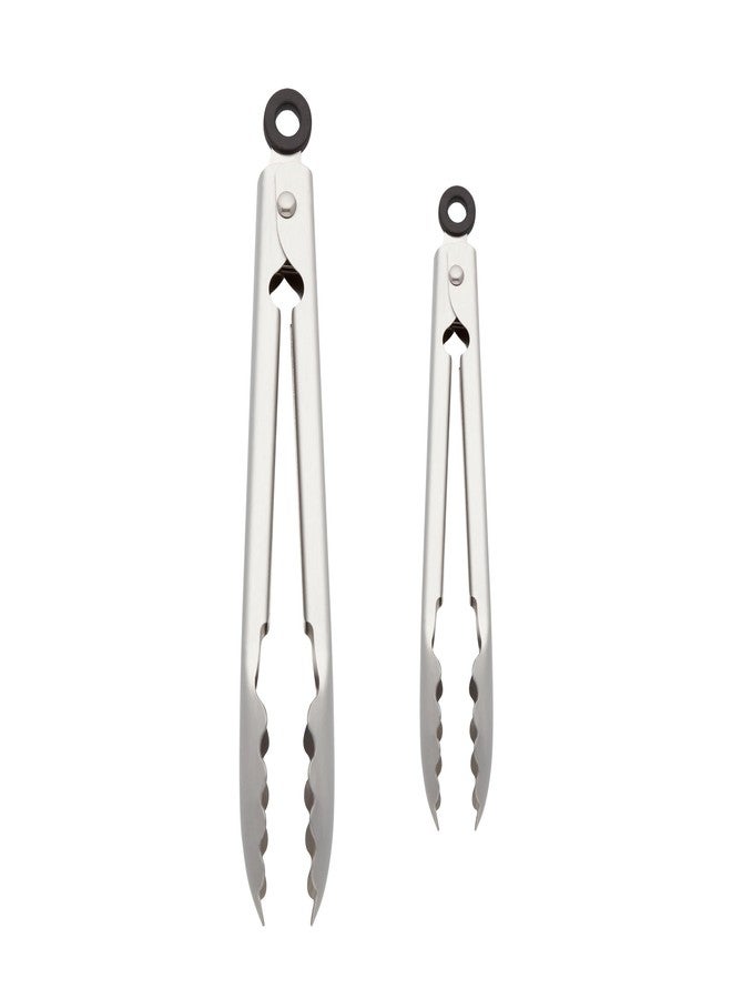 KitchenAid Set of 2 Stainless Steel Tongs with Scalloped Edges Easy Lock Dishwasher Safe Durable and Versatile 7 Inch and 9 Inch Silver - Image 1