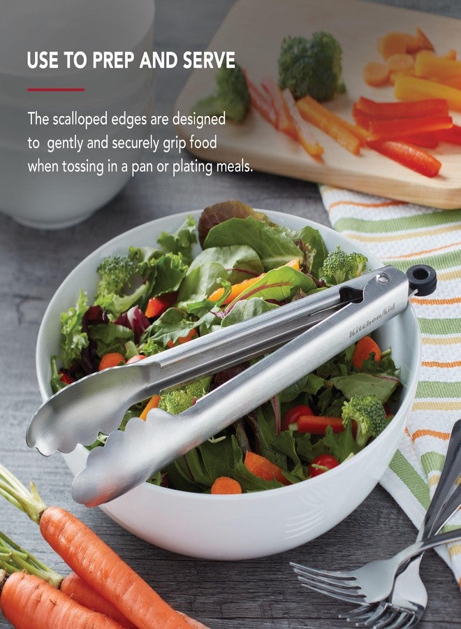 KitchenAid Set of 2 Stainless Steel Tongs with Scalloped Edges Easy Lock Dishwasher Safe Durable and Versatile 7 Inch and 9 Inch Silver - Image 3