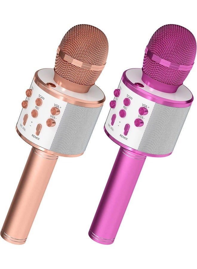 ELTRAZONE 2-Pack Wireless Bluetooth Karaoke Microphones - Portable Handheld Mic Speaker for All Ages (Rose Gold & Purple) - Image 1