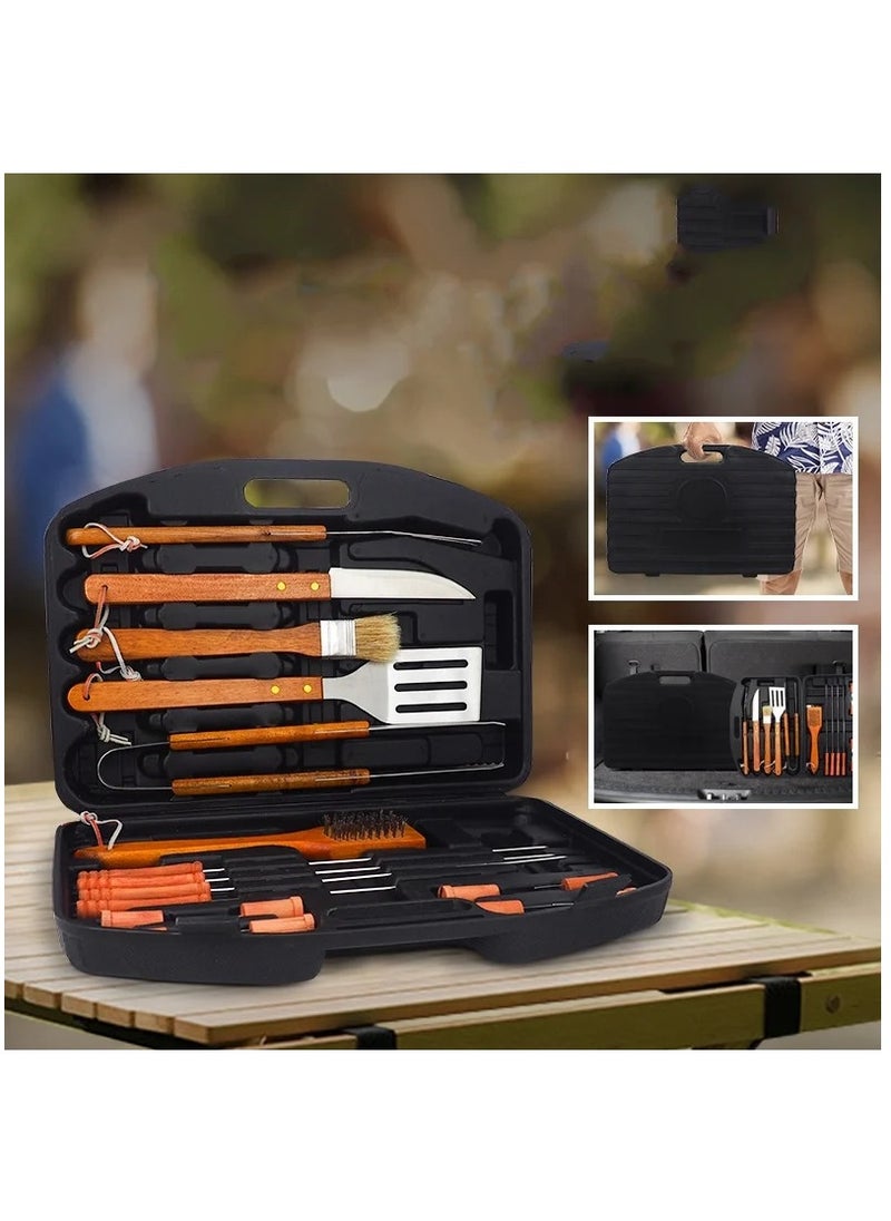 British Chef 18 Pcs BBQ Tool Set | Stainless Steel Grill Accessories Set | Wooden Handle | Tool Set with Knife, Tongs, Spatula, Forks, Basting Brush, Sticks, Turner and Kit Box| Heavy Duty Barbecue Utensils| BC321  - Image 3