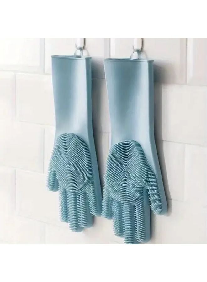 Blue Ergonomic Silicone Cleaning Gloves for Kitchen Bathroom Pet Bathing and Hair Removal - Image 4
