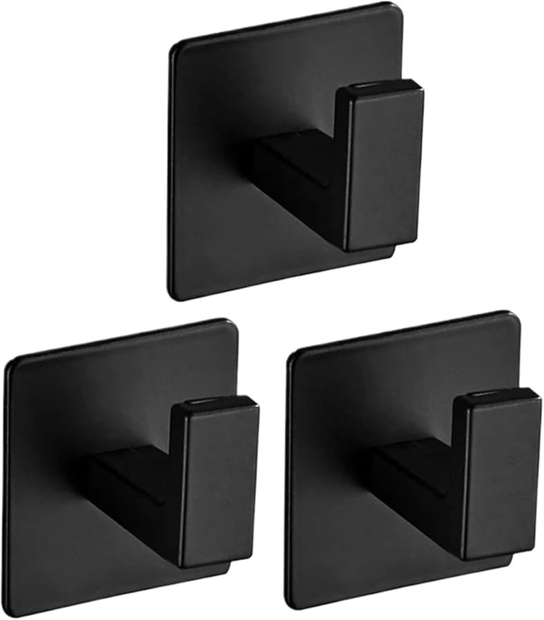 Black Self Adhesive Wall Hooks 3PCS for Keys Bags Towels Bathroom Robe Coat - Image 2