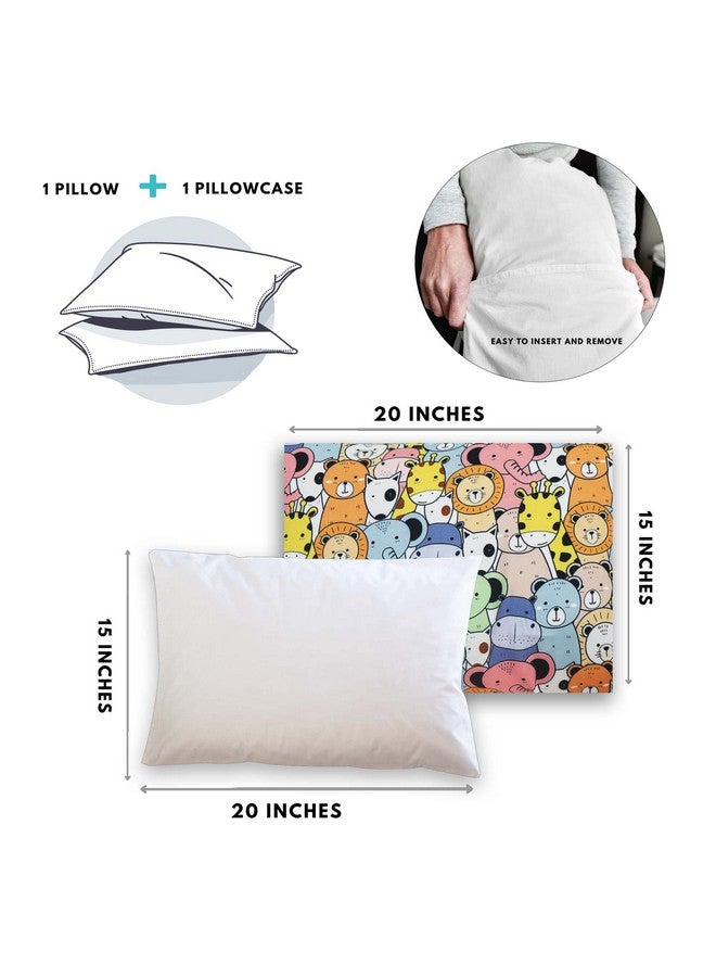 كراديل كروفت وسادة للأطفال الصغار بغطاء قابل للإزالة من القطن بنسبة 100% - 20 × 15 بوصة | وسائد الأطفال | وسائد الأطفال Happy Zoo، متعددة الألوان - Image 3