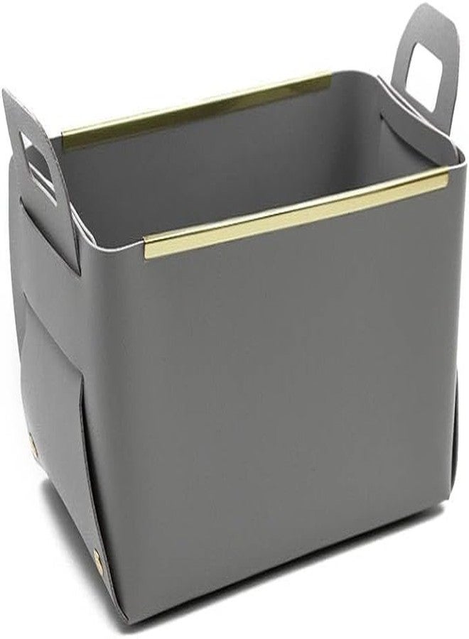 RELEMTRA Leather Storage Bin Baskets • Original, Durable, Foldable Leather Bins for Organizing Tiny Home Essentials • Cute, Decorative Shelf, Table or Desk Organizer Solution (Grey) - Image 1
