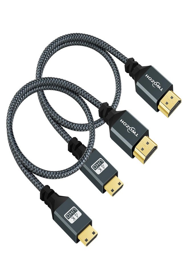 توزوه كابل Twozoh Mini HDMI إلى HDMI بطول 1 قدم (عبوة من قطعتين)، مصنوع من النايلون المضفر، يدعم تقنية 3D/4K@60Hz بسرعة 18 جيجابت في الثانية/2160P/1080P، متوافق مع كاميرات DSLR من نيكون/كانون، وكاميرات الفيديو، وأجهزة الكمبيوتر المحمولة، والأجهزة اللوحية، وبطاقات الرسومات/الفيديو. - Image 1