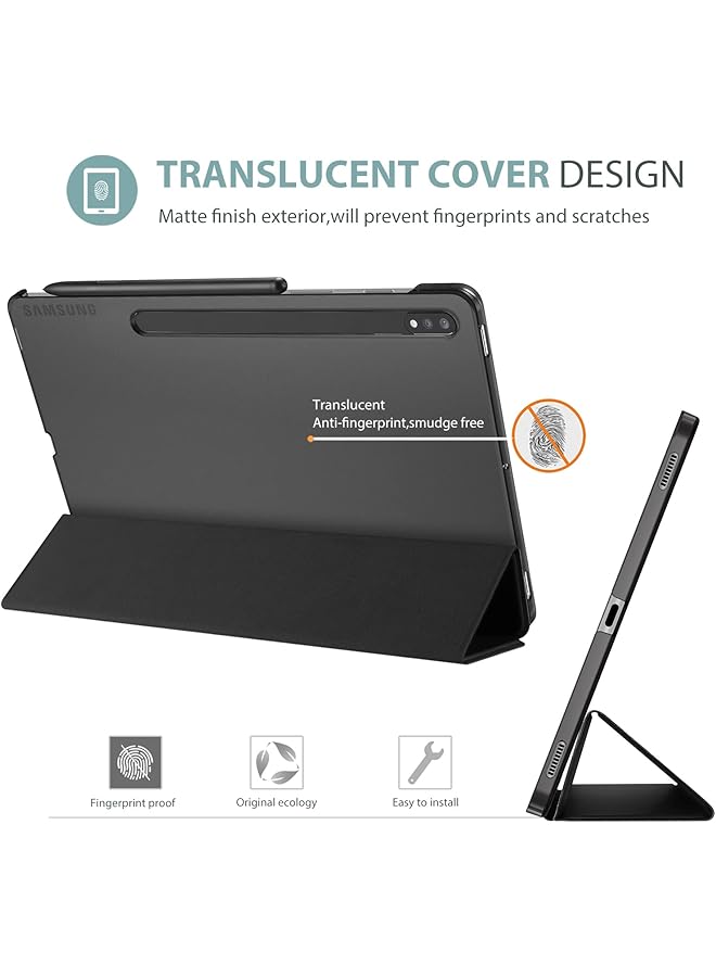 Procases For Galaxy Tab S8 Plus 2022 Tab S7 Fe 2021 Tab S7 Plus 2020 12.4 Inch Case Protective Slim Case Folio Hard Back Smart Cover For 12.4” Galaxy Tab S8+ S7 Fe S7+ -Black - Image 3
