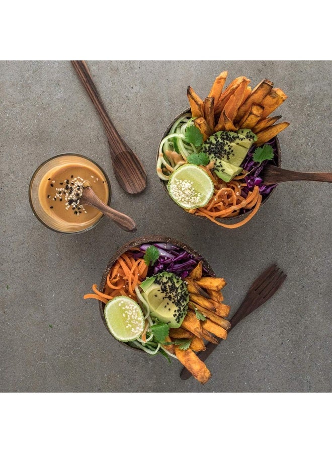 Natural Coconut Bowls and Spoons, Coconut Bowls Acai Smoothie Bowl Noodle Ramen Bowls (Set of 2 Bowls and 2 Spoons) - Image 5