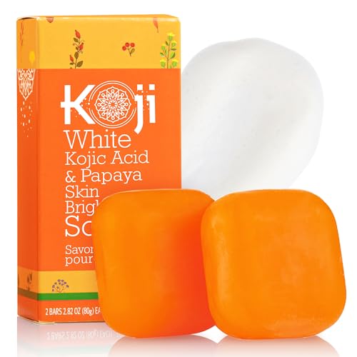 Koji White Kojic Acid  Papaya Skin Brightening Soap Exfoliating Facial Bar Radiant Skin Rejuvenates Moisturizer Even Tone Cleansing Bar with Hyaluronic Acid Vegan Soap 282 oz 2 Bars