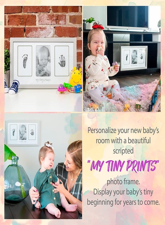 Felt Like Sharing My Tiny Prints Newborn Baby Handprint and Footprint Kit - Photo Keepsake Frame with Ink Pad for Baby Hand and Footprints - Great New Parent Present - 17” L x 9.5” H (Gray) - Image 2