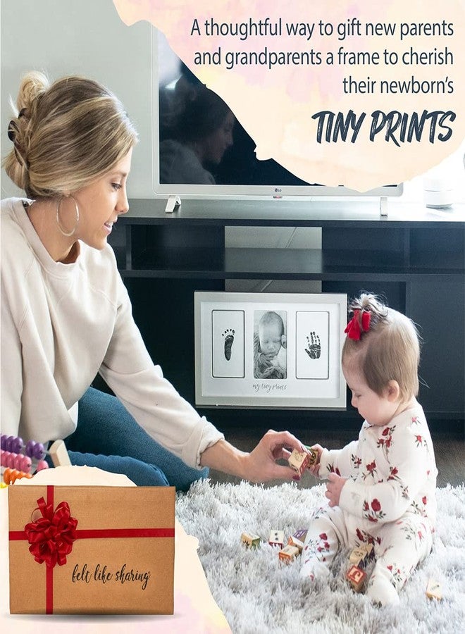 Felt Like Sharing My Tiny Prints Newborn Baby Handprint and Footprint Kit - Photo Keepsake Frame with Ink Pad for Baby Hand and Footprints - Great New Parent Present - 17” L x 9.5” H (Gray) - Image 5