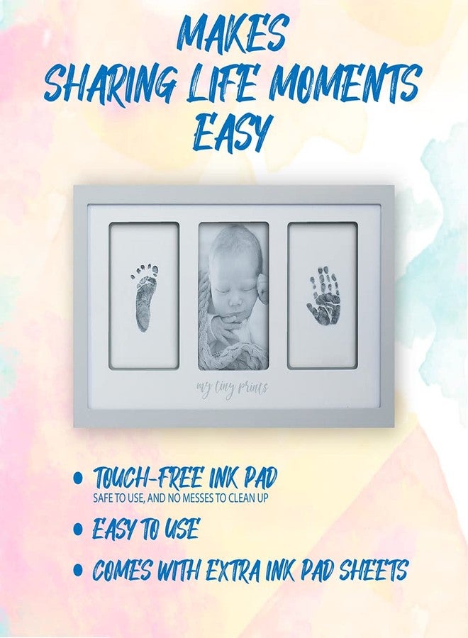 Felt Like Sharing My Tiny Prints Newborn Baby Handprint and Footprint Kit - Photo Keepsake Frame with Ink Pad for Baby Hand and Footprints - Great New Parent Present - 17” L x 9.5” H (Gray) - Image 4