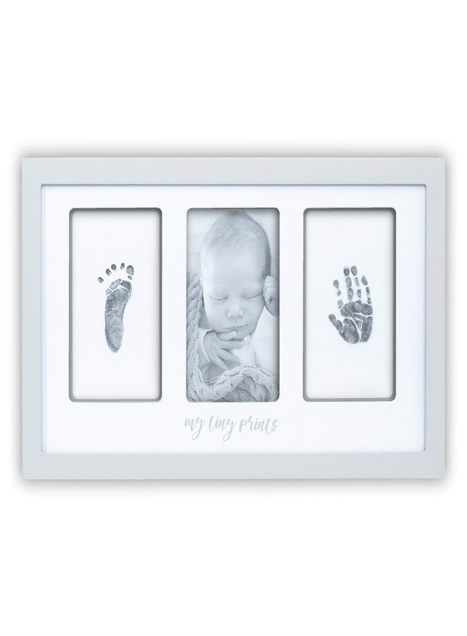 Felt Like Sharing My Tiny Prints Newborn Baby Handprint and Footprint Kit - Photo Keepsake Frame with Ink Pad for Baby Hand and Footprints - Great New Parent Present - 17” L x 9.5” H (Gray) - Image 1