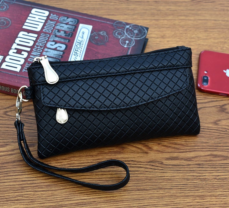 2020 Womens Simple Clutch Korean Embossed Plaid Black 