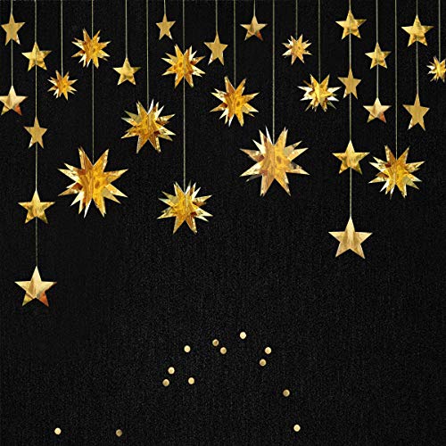 pinkblume Gold Party Decorations Star Garlands Streamer Gold 3D Stars Metallic Paper Hanging Bunting Banner for Birthday Wedding Baby Bridal Shower Holiday Christmas Ramadan EID Mubarak Party Supplies - Image 1