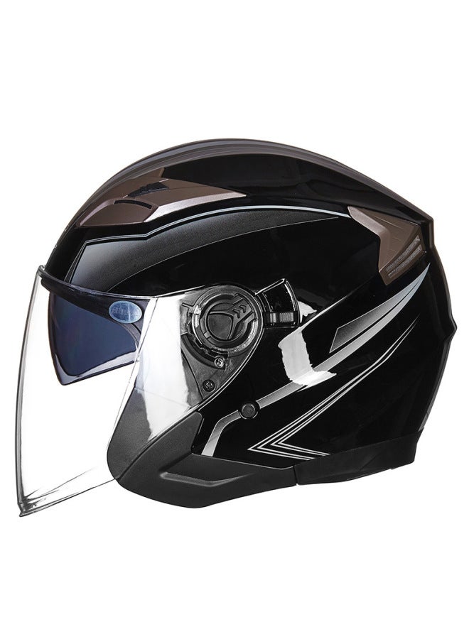 Bright Black Gray Gxt708 Electric Scooter Helmet With Dual Lenses, Unisex Personalized Half Helmet, All-season Safety Helmet For Spring, Autumn, And Winter